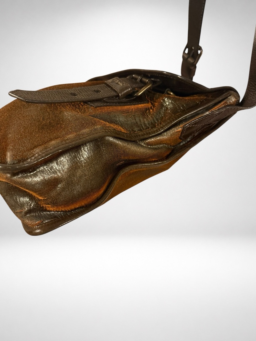 Fendi Vintage Archive Crossbody Messenger Bag Metallic Bronze Copper Y2K - Picture 7 of 16